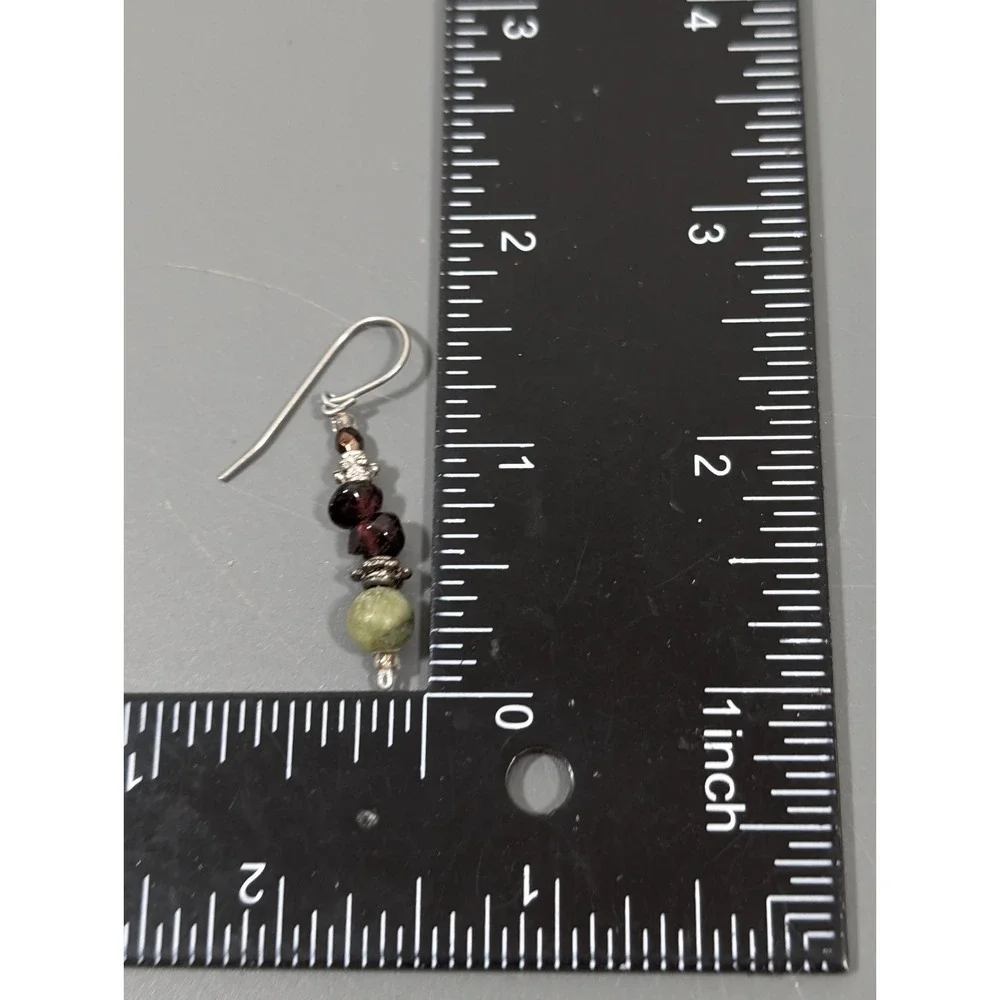 Green Aventurine Garnet Bead Dangle Earrings‎ Boho Gemstone Drop